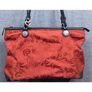 BRIGHTON Purse - Red, Canvas, Black Leather Trim, Satchel, Shoulder Bag